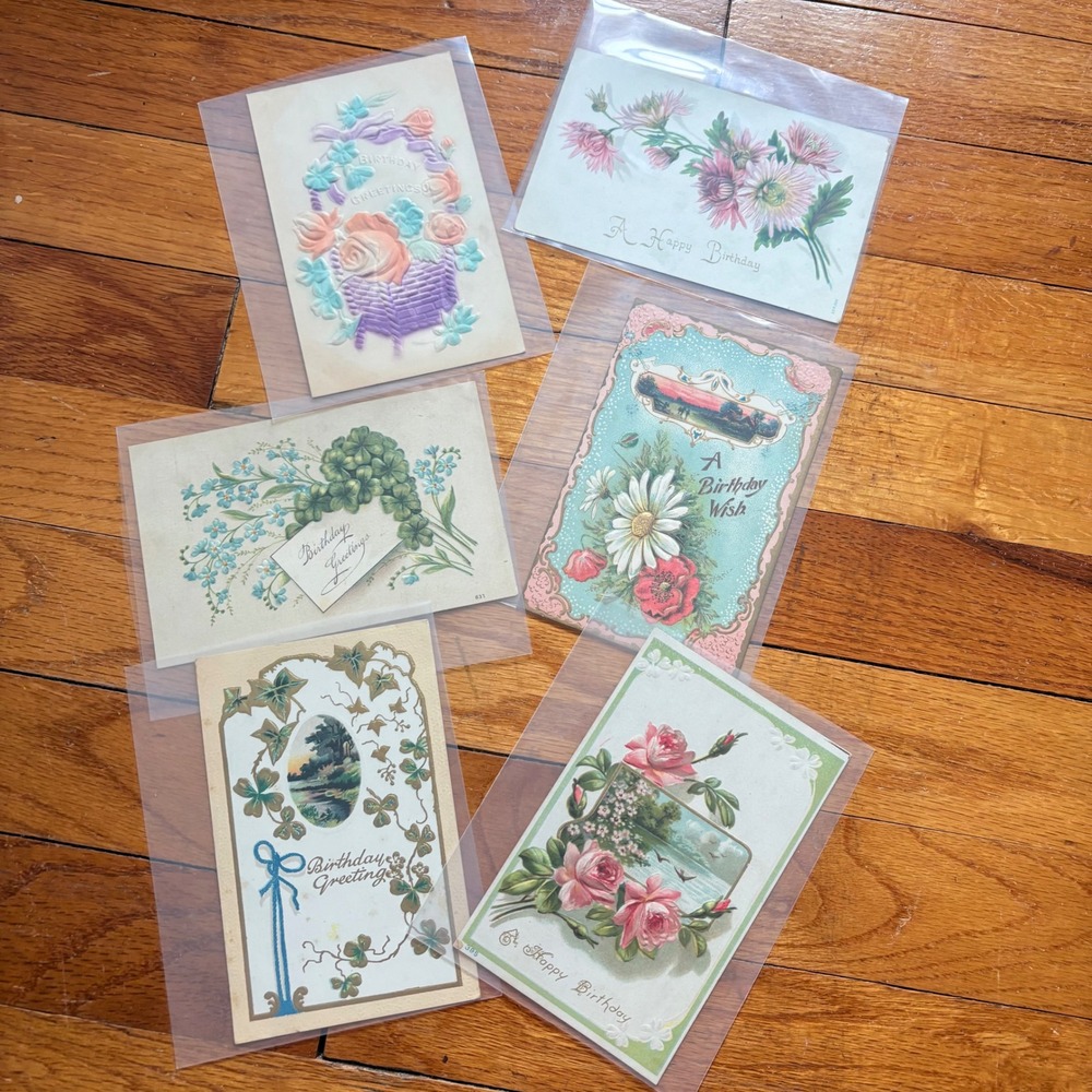 Vintage Birthday Postcards Lot of 6 Embossed Floral Victorian Era Ephemera